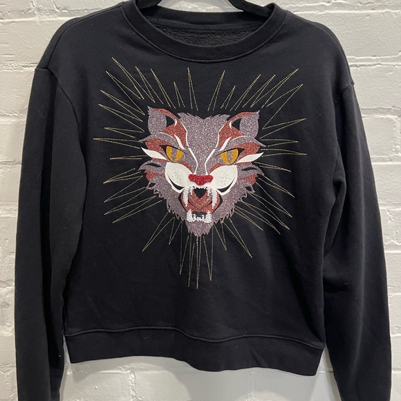 Aeropostale embellished black cat kitty tiger sweatshirt - sparkle - small - Picture 1 of 5